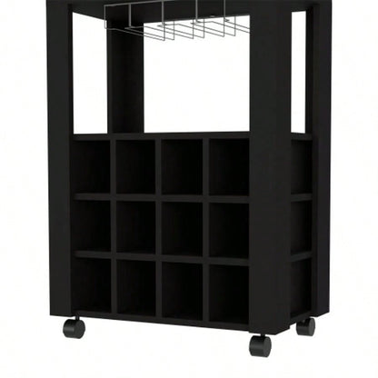 Bar Cart Bayamon, Twelve Wine Cubbies, Four, Black Wengue