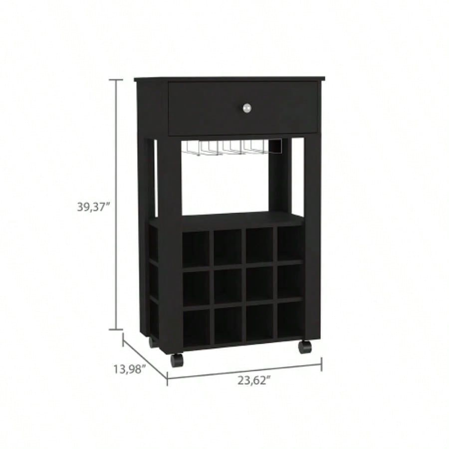 Bar Cart Bayamon, Twelve Wine Cubbies, Four, Black Wengue