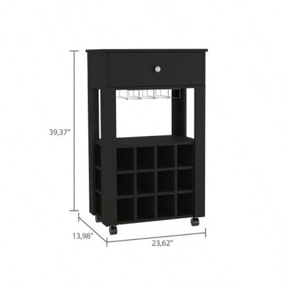 Bar Cart Bayamon, Twelve Wine Cubbies, Four, Black Wengue