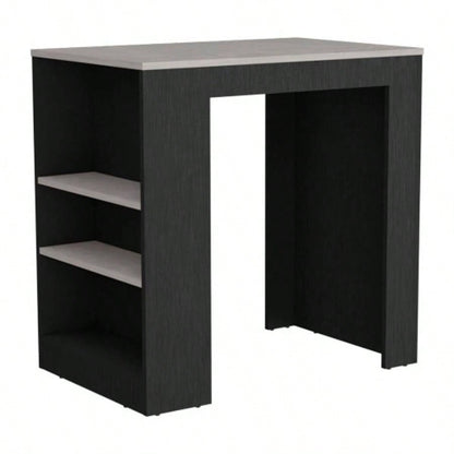 Kitchen Island Doyle, Three Side Shelves, Black/ Ibiza Marble Color
