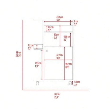 Kitchen Cart Kryot, Single Door Cabinet, Four Casters, White