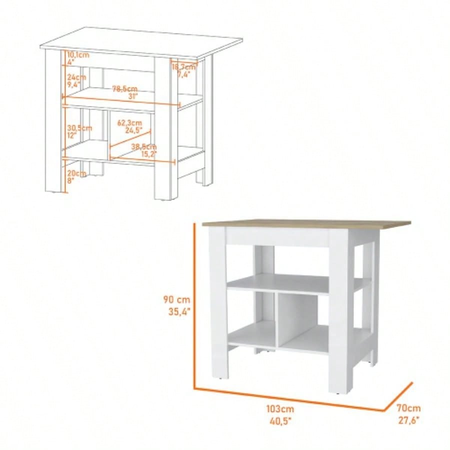 Kitchen Island Pompeya, Three Shelves, White