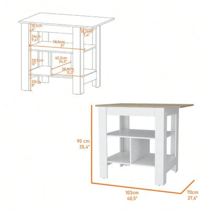 Kitchen Island Pompeya, Three Shelves, White