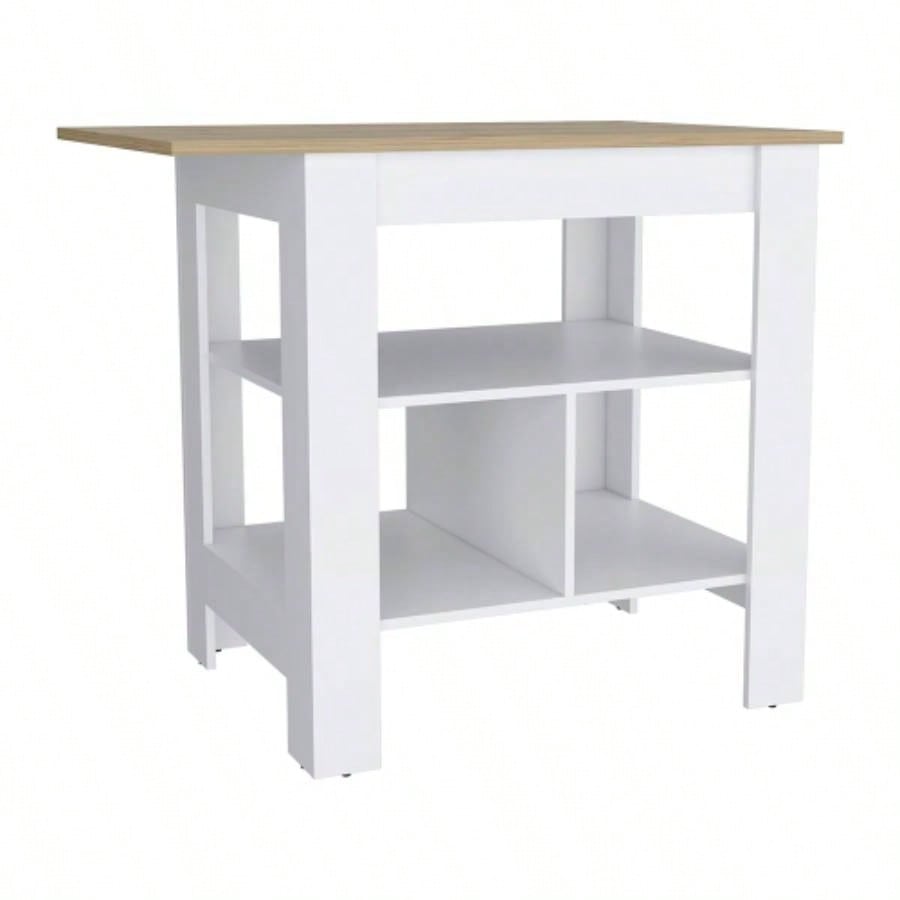Kitchen Island Pompeya, Three Shelves, White