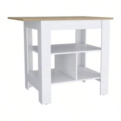 Kitchen Island Pompeya, Three Shelves, White