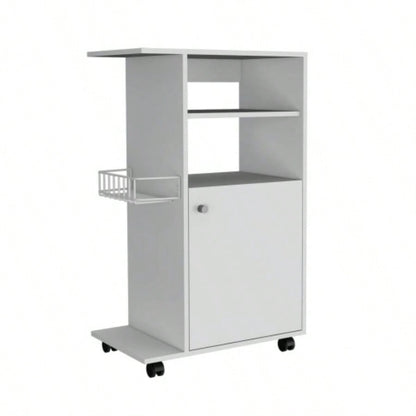 Kitchen Cart Kryot, Single Door Cabinet, Four Casters, White