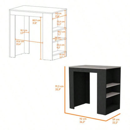 Kitchen Island Doyle, Three Side Shelves, Black/ Ibiza Marble Color