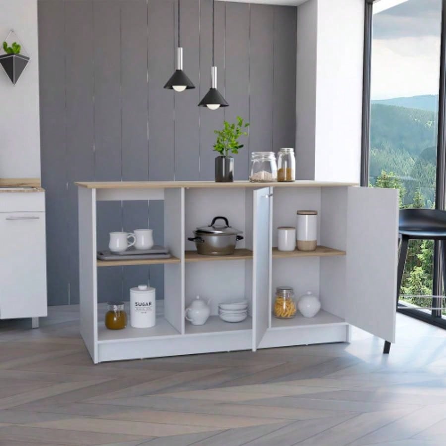 Kitchen Island Padua, Kitchen, White/ Light Oak