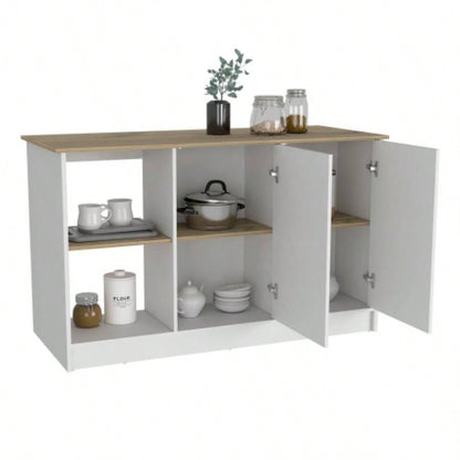 Kitchen Island Padua, Kitchen, White/ Light Oak