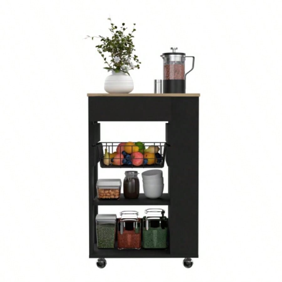 Kitchen Cart Sonex, Kitchen, Black/ Light Oak