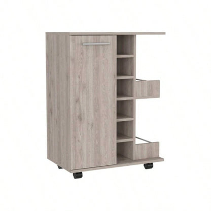 Bar Cart Wells, Four Casters, Light Gray