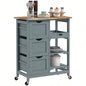 HOMCOM Rolling Kitchen Island Cart, Bar Serving Cart, Compact Trolley on Wheels with Wood Top, Shelves Drawers Home Dining Area, Gray