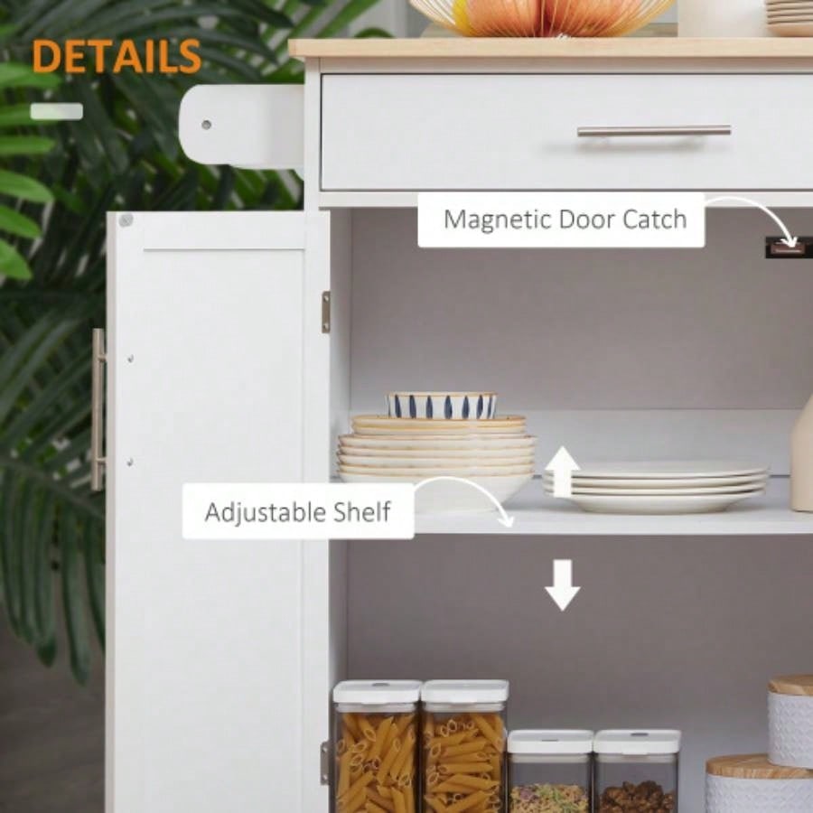HOMCOM Kitchen Island Cart Rolling Trolley Cart with Drawer, Storage Cabinet Towel Rack, White