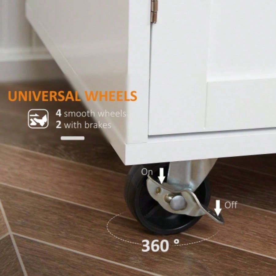 HOMCOM Kitchen Island Cart Rolling Trolley Cart with Drawer, Storage Cabinet Towel Rack, White