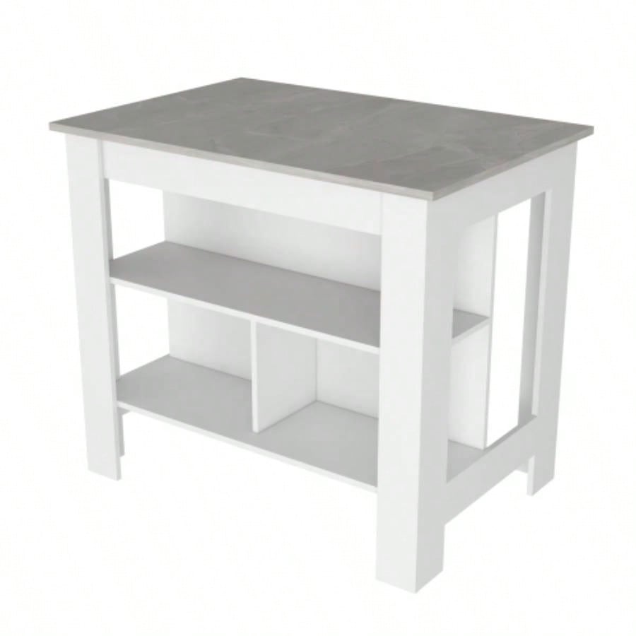 Kitchen Island Dozza, Three Shelves, White/ Ibiza Marble Color