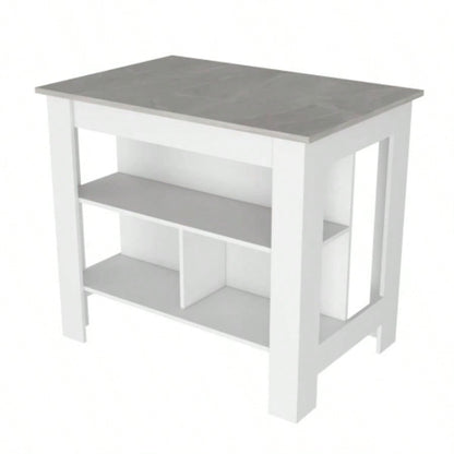 Kitchen Island Dozza, Three Shelves, White/ Ibiza Marble Color