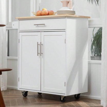 HOMCOM Kitchen Island Cart Rolling Trolley Cart with Drawer, Storage Cabinet Towel Rack, White