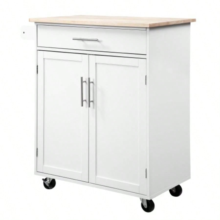 HOMCOM Kitchen Island Cart Rolling Trolley Cart with Drawer, Storage Cabinet Towel Rack, White