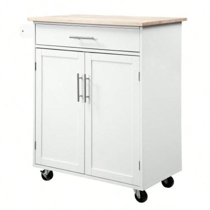 HOMCOM Kitchen Island Cart Rolling Trolley Cart with Drawer, Storage Cabinet Towel Rack, White