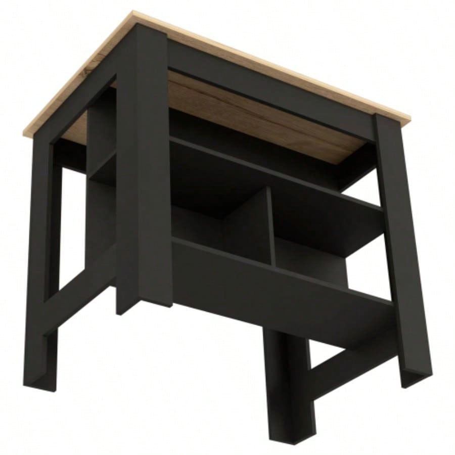Kitchen Island Dozza, Three Shelves, Black Wengue/ Light Oak