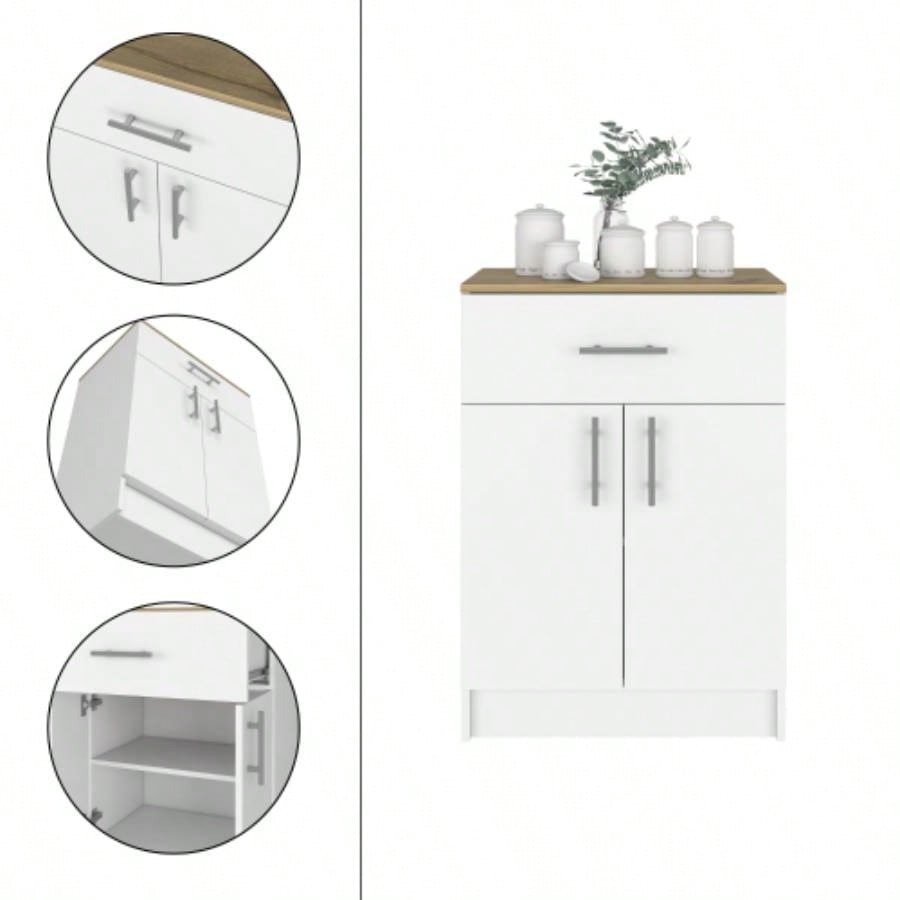 2 Piece Kitchen Set, Kitchen Island+ Pantry Cabinet, White/Light Oak