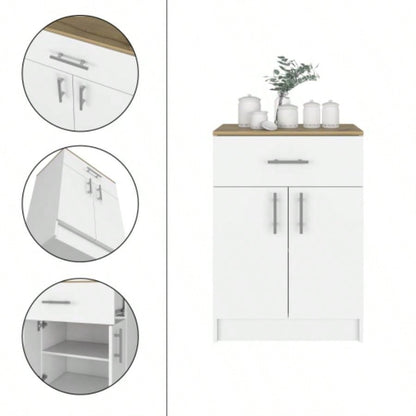 2 Piece Kitchen Set, Kitchen Island+ Pantry Cabinet, White/Light Oak