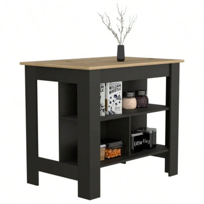 Kitchen Island Dozza, Three Shelves, Black Wengue/ Light Oak