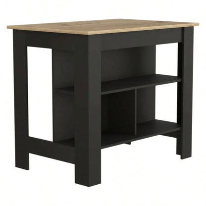 Kitchen Island Dozza, Three Shelves, Black Wengue/ Light Oak