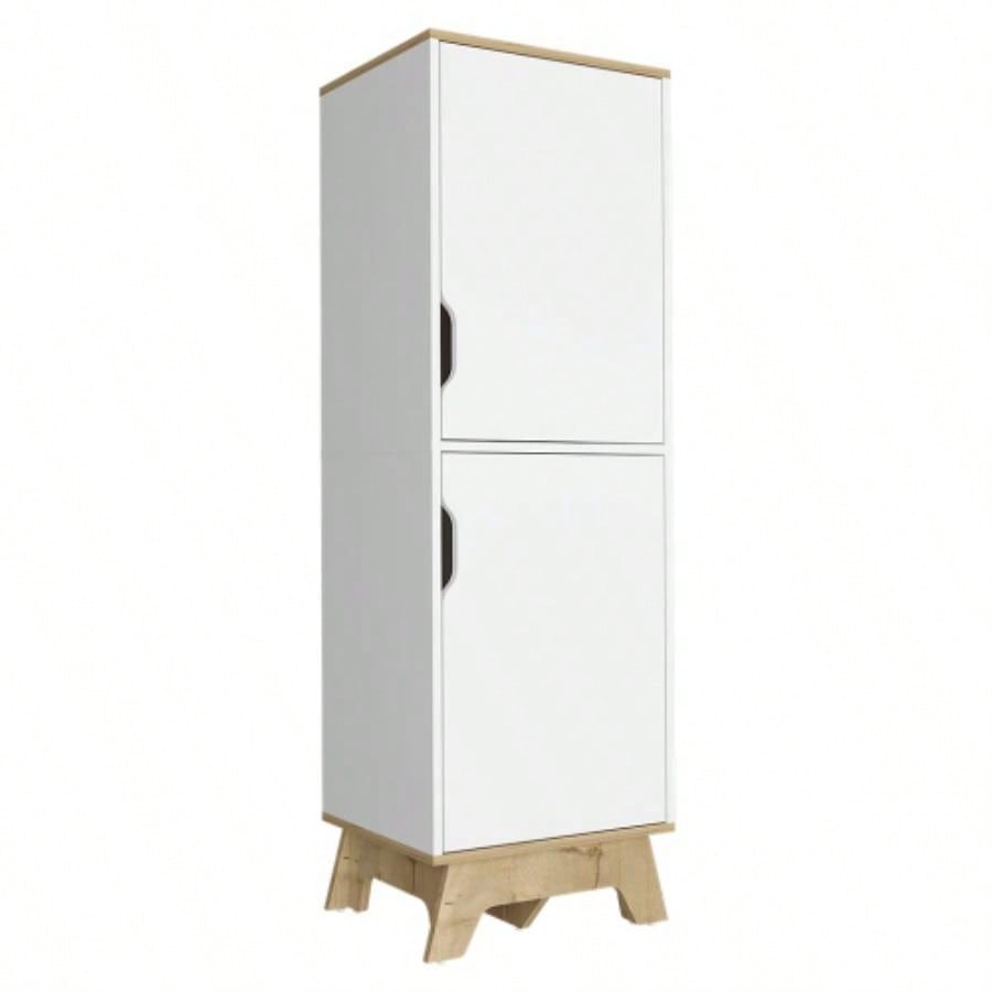 Multistorage cabinet 59 H, two doors, four internal shelves, Light oak/ White