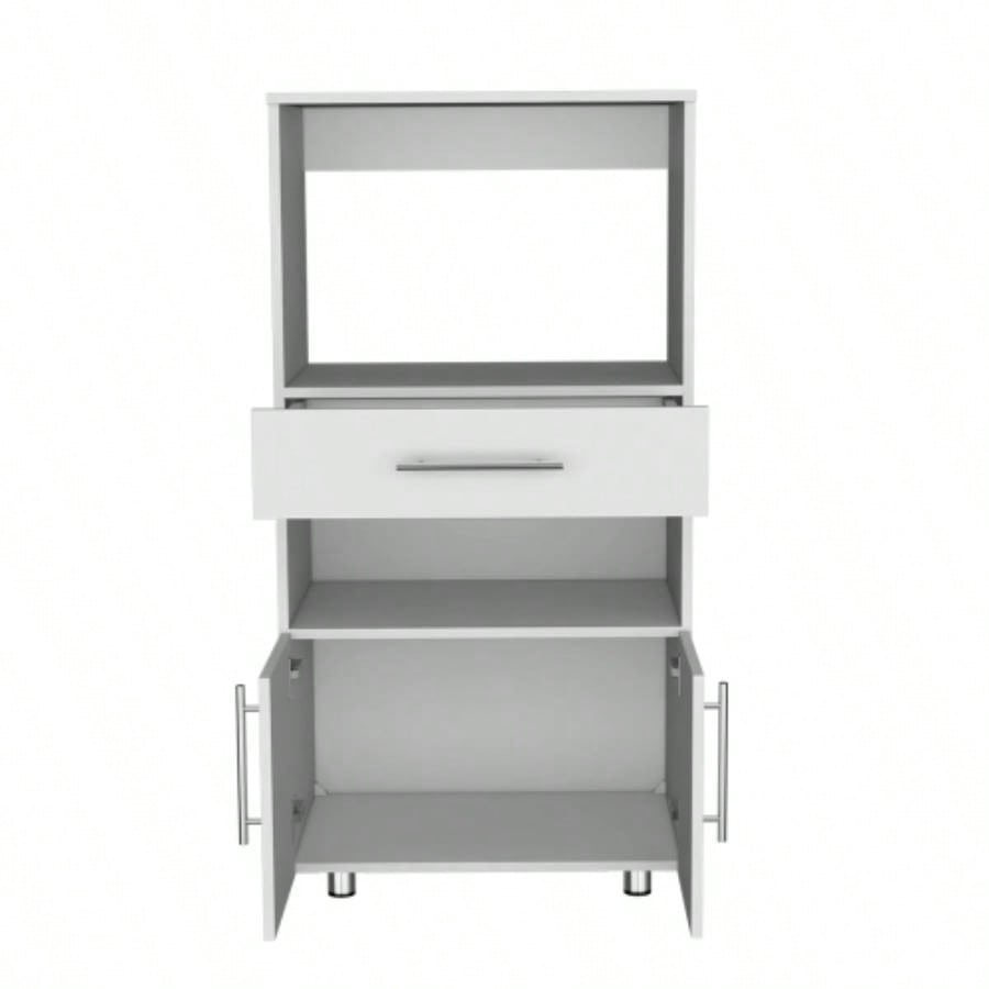 Kitchen Pantry 48 H, Two Open Storage Shelves, One Microwave, Two Doors, Four, White