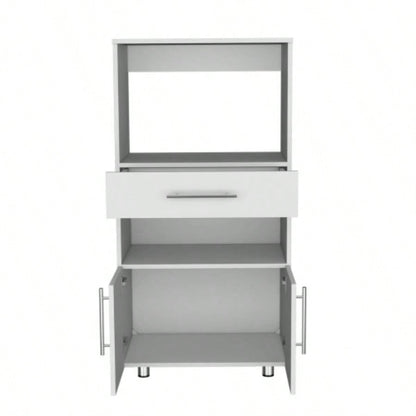 Kitchen Pantry 48 H, Two Open Storage Shelves, One Microwave, Two Doors, Four, White