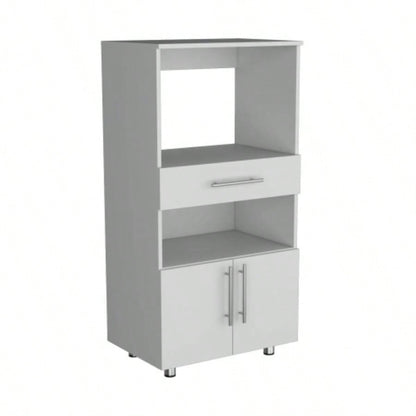 Kitchen Pantry 48 H, Two Open Storage Shelves, One Microwave, Two Doors, Four, White
