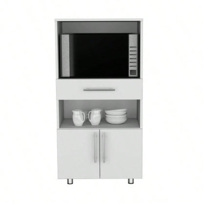 Kitchen Pantry 48 H, Two Open Storage Shelves, One Microwave, Two Doors, Four, White