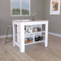 Kitchen Island, Kitchen Table 35 H, Three Open Storage Shelves, Four, White/ Light Gray