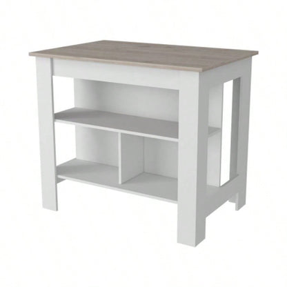 Kitchen Island Antibacterial Dozza, Three Shelves, Light Gray/ White