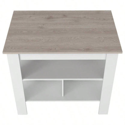 Kitchen Island Antibacterial Dozza, Three Shelves, Light Gray/ White