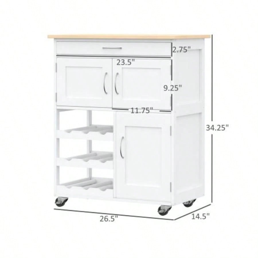 HOMCOM Bar Cart Rolling Kitchen Island on Wheels with Wine Rack