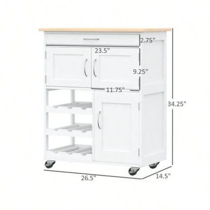 HOMCOM Bar Cart Rolling Kitchen Island on Wheels with Wine Rack