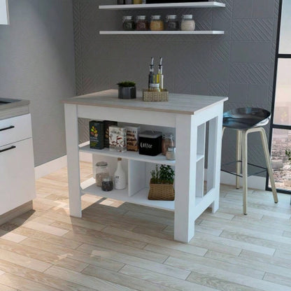 Kitchen Island Antibacterial Dozza, Three Shelves, Light Gray/ White