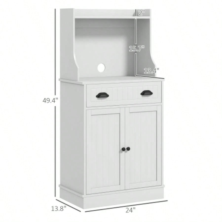 HOMCOM Microwave Cabinet with Storage Drawer, Double Door Cabinet and Adjustable Shelf, Buffet with Hutch and Hole, Storage Cabinet Kitchen, Dining Room, Living Room, White