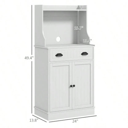 HOMCOM Microwave Cabinet with Storage Drawer, Double Door Cabinet and Adjustable Shelf, Buffet with Hutch and Hole, Storage Cabinet Kitchen, Dining Room, Living Room, White