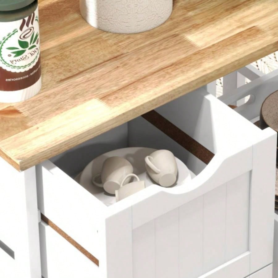 HOMCOM Rolling Kitchen Island Cart, Bar Serving Cart with Drawers, White