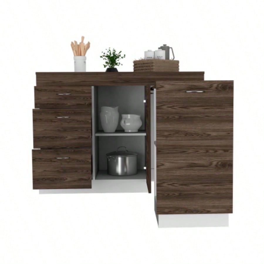 Kitchen Island Metask, Kitchen, White/ Dark Walnut