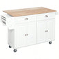 HOMCOM Rolling Kitchen Island on Wheels, Kitchen Cart with Solid Wood Drop Leaf Breakfast Bar, Storage Drawers, 4 - Door Cabinets, Spice Rack, White