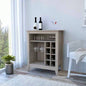 Bar Cabinet Castle, One Open Shelf, Six Wine Cubbies, Light Gray