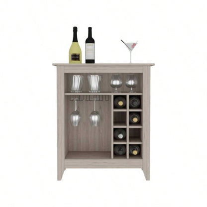 Bar Cabinet Castle, One Open Shelf, Six Wine Cubbies, Light Gray