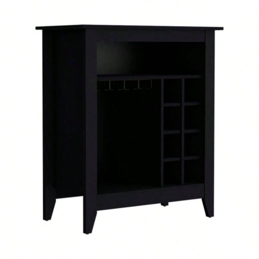 Bar Cabinet Castle, One Open Shelf, Six Wine Cubbies, Black Wengue