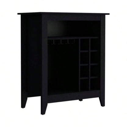Bar Cabinet Castle, One Open Shelf, Six Wine Cubbies, Black Wengue