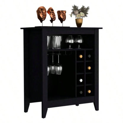 Bar Cabinet Castle, One Open Shelf, Six Wine Cubbies, Black Wengue