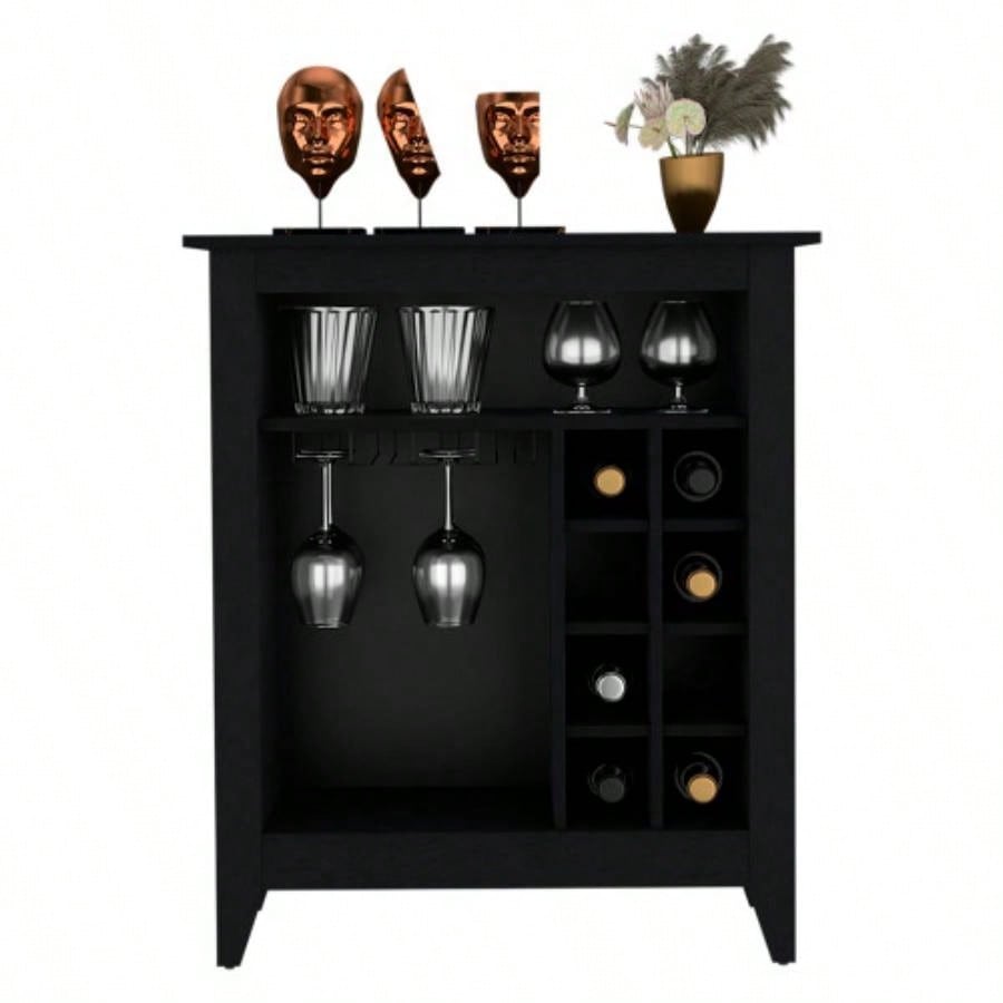 Bar Cabinet Castle, One Open Shelf, Six Wine Cubbies, Black Wengue